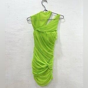 ADRIE NEON GREEN GATHERED MINI DRESS New without tag